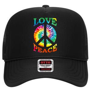 Peace Sign Love Retro 60S 70S Tie Dye Hippie Costume High Crown Mesh Back Trucker Hat