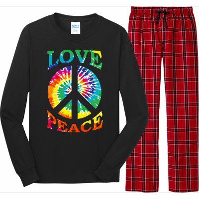 Peace Sign Love Retro 60S 70S Tie Dye Hippie Costume Long Sleeve Pajama Set