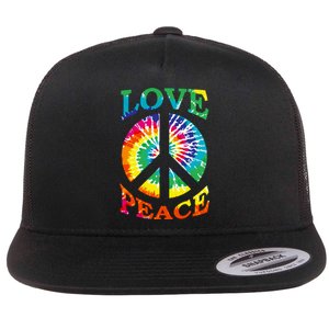 Peace Sign Love Retro 60S 70S Tie Dye Hippie Costume Flat Bill Trucker Hat