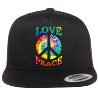 Peace Sign Love Retro 60S 70S Tie Dye Hippie Costume Flat Bill Trucker Hat