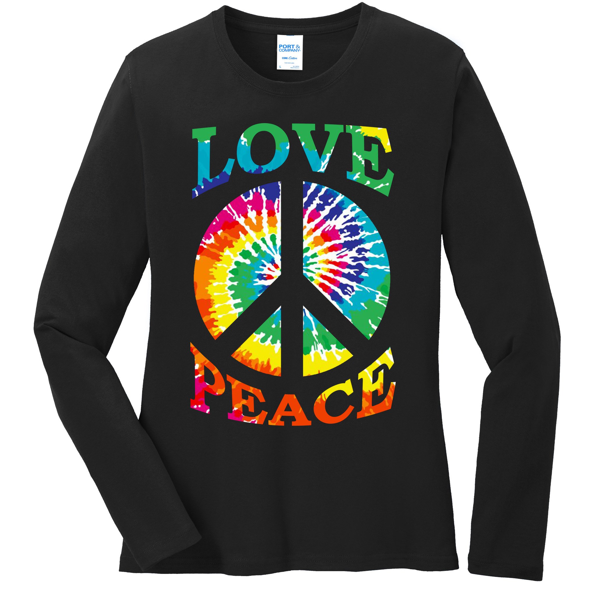 Peace Sign Love Retro 60S 70S Tie Dye Hippie Costume Ladies Long Sleeve Shirt