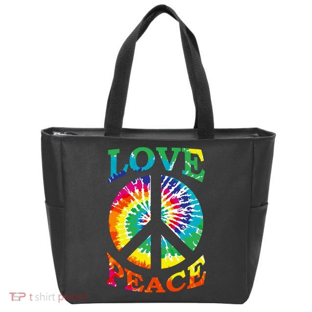 Peace Sign Love Retro 60S 70S Tie Dye Hippie Costume Zip Tote Bag