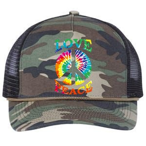 Peace Sign Love Retro 60S 70S Tie Dye Hippie Costume Retro Rope Trucker Hat Cap