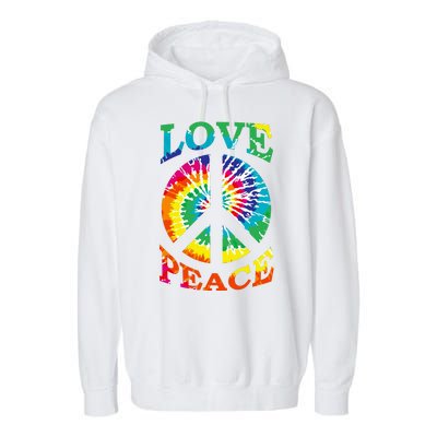 Peace Sign Love Retro 60S 70S Tie Dye Hippie Costume Garment-Dyed Fleece Hoodie