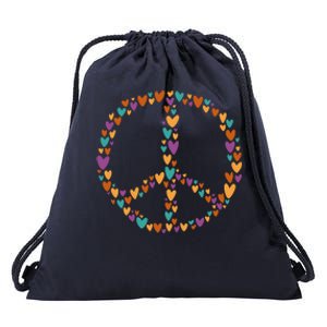 Peace Sign Love Hearts Drawstring Bag