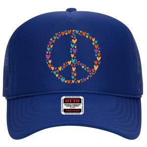 Peace Sign Love Hearts High Crown Mesh Back Trucker Hat