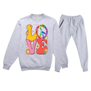 PEACE SIGN LOVE 60s 70s Tie Dye Hippie Costume Premium Crewneck Sweatsuit Set