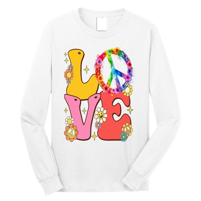 PEACE SIGN LOVE 60s 70s Tie Dye Hippie Costume Long Sleeve Shirt