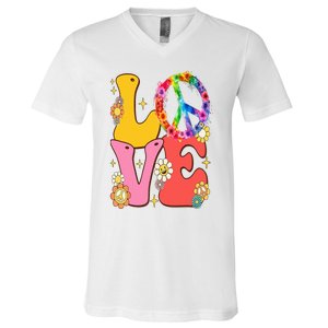 PEACE SIGN LOVE 60s 70s Tie Dye Hippie Costume V-Neck T-Shirt