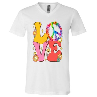 PEACE SIGN LOVE 60s 70s Tie Dye Hippie Costume V-Neck T-Shirt