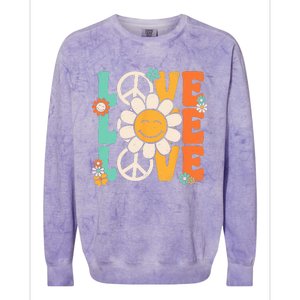 Peace Sign Love 60s 70s 80s Costume Groovy Theme Party Colorblast Crewneck Sweatshirt