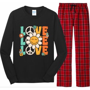 Peace Sign Love 60s 70s 80s Costume Groovy Theme Party Long Sleeve Pajama Set