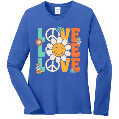 Peace Sign Love 60s 70s 80s Costume Groovy Theme Party Ladies Long Sleeve Shirt