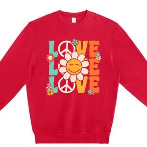 Peace Sign Love 60s 70s 80s Costume Groovy Theme Party Premium Crewneck Sweatshirt