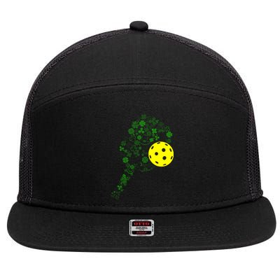 Pickleball Shamrock Leaf St Patrick Day Pickleball Player 7 Panel Mesh Trucker Snapback Hat