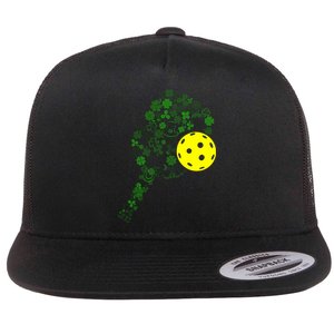 Pickleball Shamrock Leaf St Patrick Day Pickleball Player Flat Bill Trucker Hat