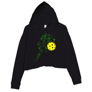 Pickleball Shamrock Leaf St Patrick Day Pickleball Player Crop Fleece Hoodie