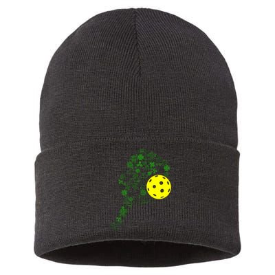 Pickleball Shamrock Leaf St Patrick Day Pickleball Player Sustainable Knit Beanie