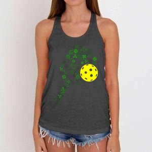 Pickleball Shamrock Leaf St Patrick Day Pickleball Player Women's Knotted Racerback Tank