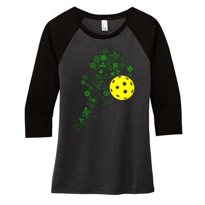 Pickleball Shamrock Leaf St Patrick Day Pickleball Player Women's Tri-Blend 3/4-Sleeve Raglan Shirt