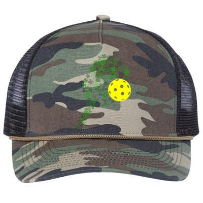 Pickleball Shamrock Leaf St Patrick Day Pickleball Player Retro Rope Trucker Hat Cap