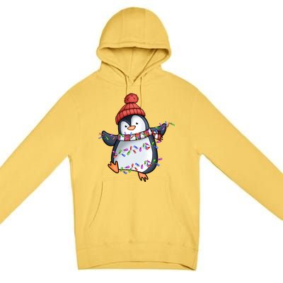 Penguin Santa Lights Christmas Pajamas Cute Penguins Xmas Great Gift Premium Pullover Hoodie