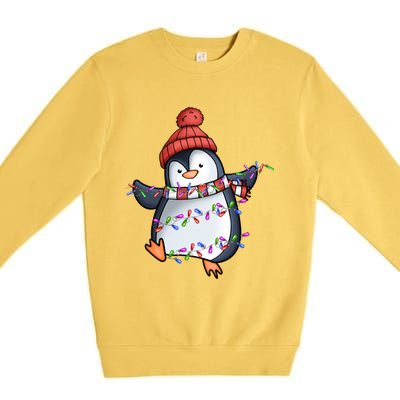 Penguin Santa Lights Christmas Pajamas Cute Penguins Xmas Great Gift Premium Crewneck Sweatshirt