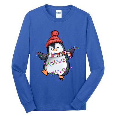 Penguin Santa Lights Christmas Pajamas Cute Penguins Xmas Great Gift Tall Long Sleeve T-Shirt