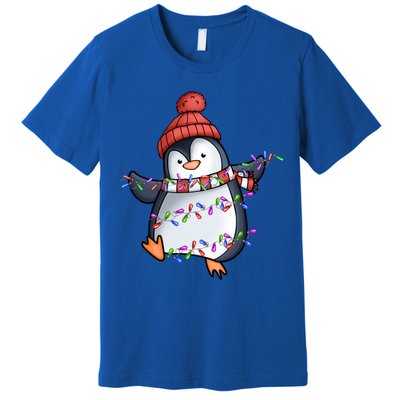 Penguin Santa Lights Christmas Pajamas Cute Penguins Xmas Great Gift Premium T-Shirt