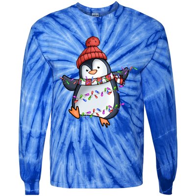 Penguin Santa Lights Christmas Pajamas Cute Penguins Xmas Great Gift Tie-Dye Long Sleeve Shirt