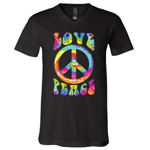 Peace Sign Love 60s 70s Tie Dye Hippie Costume V-Neck T-Shirt