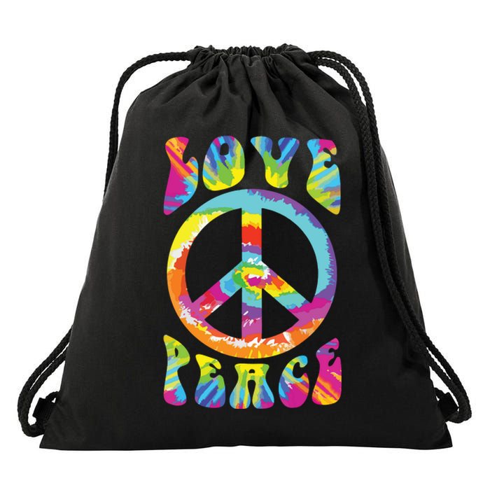 Peace Sign Love 60s 70s Tie Dye Hippie Costume Drawstring Bag