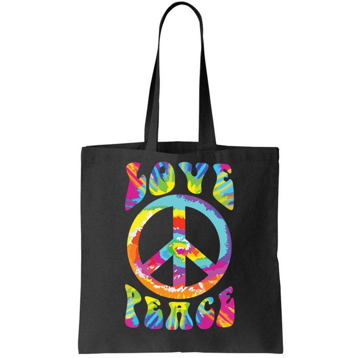 Peace Sign Love 60s 70s Tie Dye Hippie Costume Tote Bag