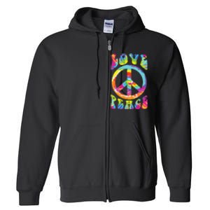 Peace Sign Love 60s 70s Tie Dye Hippie Costume Full Zip Hoodie