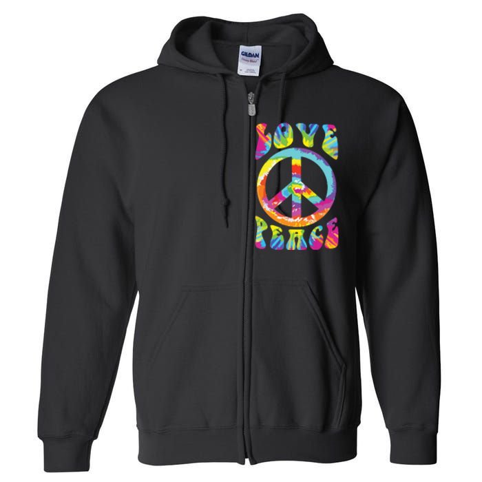 Peace Sign Love 60s 70s Tie Dye Hippie Costume Full Zip Hoodie