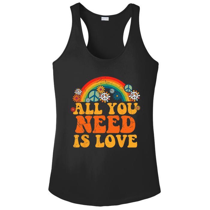 PEACE SIGN LOVE 60s 70s Tie Dye Hippie Costume Halloween Ladies PosiCharge Competitor Racerback Tank