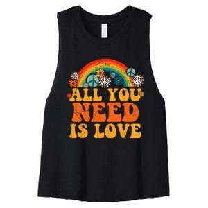 PEACE SIGN LOVE 60s 70s Tie Dye Hippie Costume Halloween Women's Racerback Cropped Tank