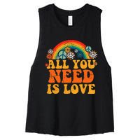 PEACE SIGN LOVE 60s 70s Tie Dye Hippie Costume Halloween Women's Racerback Cropped Tank