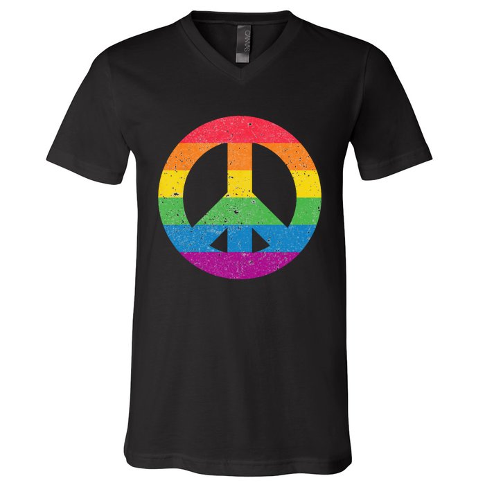 PEACE SIGN LOVE 60s 70s Tie Dye Hippie Costume V-Neck T-Shirt