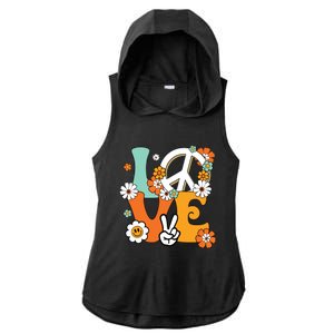 Peace Sign Love 60s 70s Tie Dye Hippie Costume Ladies PosiCharge Tri-Blend Wicking Draft Hoodie Tank