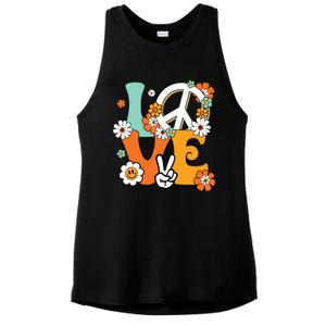 Peace Sign Love 60s 70s Tie Dye Hippie Costume Ladies PosiCharge Tri-Blend Wicking Tank