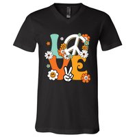 Peace Sign Love 60s 70s Tie Dye Hippie Costume V-Neck T-Shirt