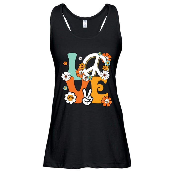 Peace Sign Love 60s 70s Tie Dye Hippie Costume Ladies Essential Flowy Tank