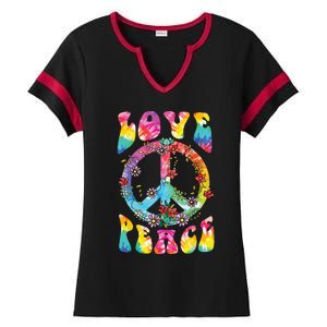 Peace Sign Love 60s 70s Tie Dye Hippie Costume Ladies Halftime Notch Neck Tee