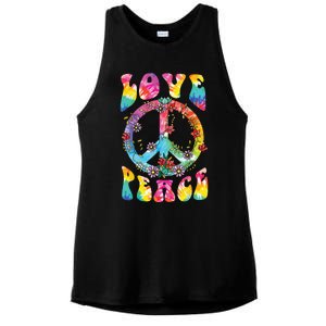 Peace Sign Love 60s 70s Tie Dye Hippie Costume Ladies PosiCharge Tri-Blend Wicking Tank