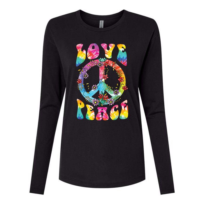 Peace Sign Love 60s 70s Tie Dye Hippie Costume Womens Cotton Relaxed Long Sleeve T-Shirt