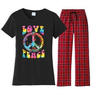 Peace Sign Love 60s 70s Tie Dye Hippie Costume Women's Flannel Pajama Set