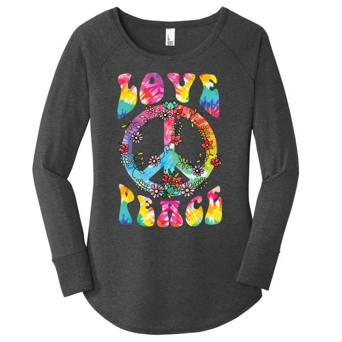 Peace Sign Love 60s 70s Tie Dye Hippie Costume Women's Perfect Tri Tunic Long Sleeve Shirt