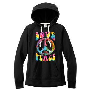 Peace Sign Love 60s 70s Tie Dye Hippie Costume Women's Fleece Hoodie