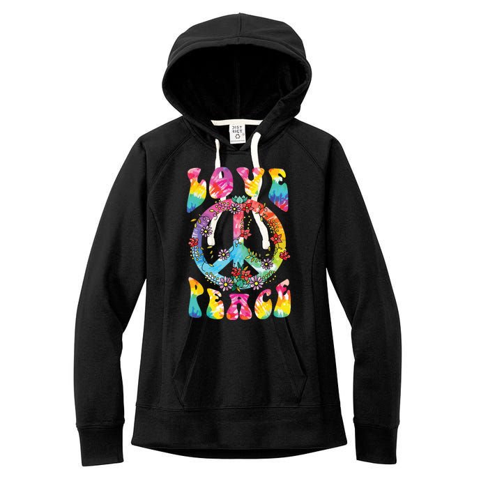 Peace Sign Love 60s 70s Tie Dye Hippie Costume Women's Fleece Hoodie